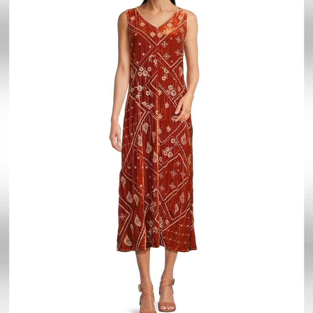 NWT Johnny Was Devi embroidered velvet midi dress size L